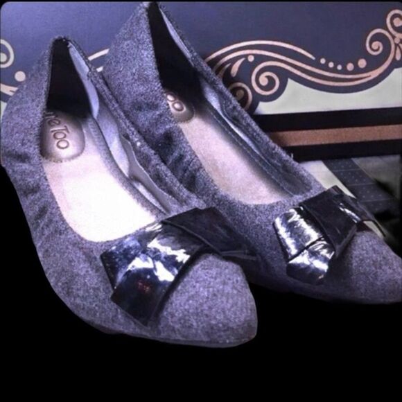 Me Too Shoes Grey Wool Bow Pointy Ballet Flats Y - Picture 13 of 13